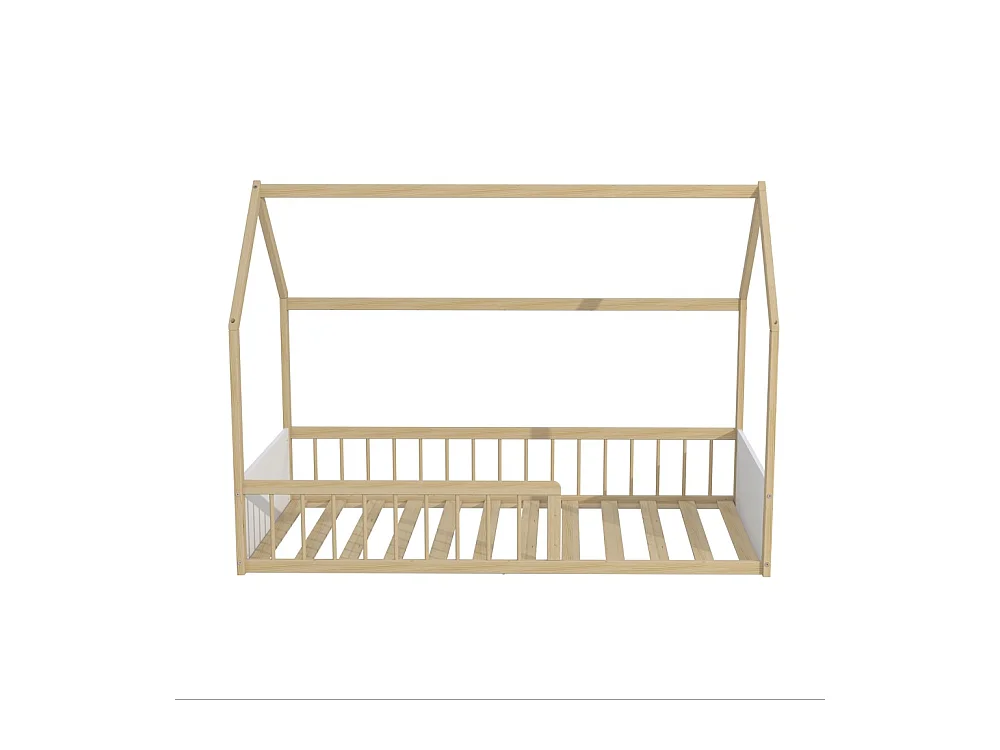 Lit cabane BALOO 90x190 + 1 sommier / Blanc et naturel