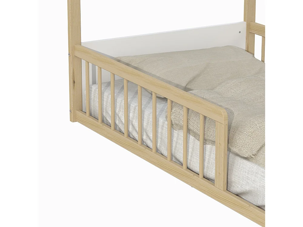 Lit cabane BALOO 90x190 + 1 sommier / Blanc et naturel