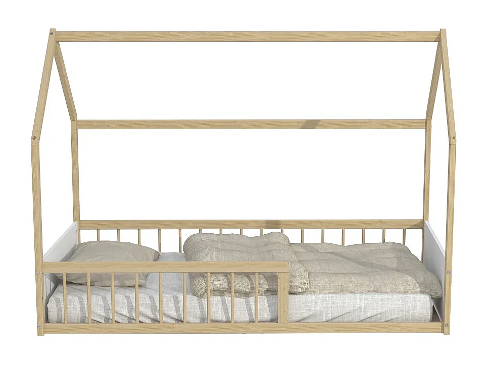 Lit cabane BALOO 90x190 + 1 sommier / Blanc et naturel