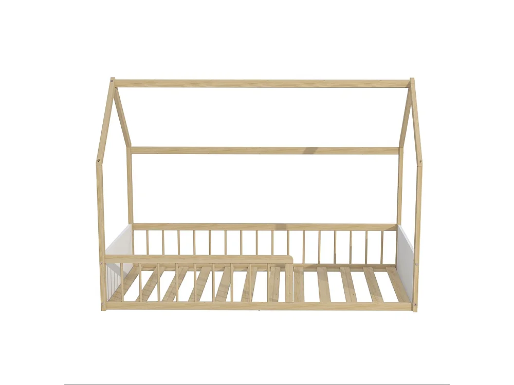 Lit cabane BALOO 90x190 + 1 sommier / Blanc et naturel