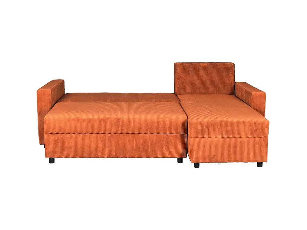 Canapé d'angle convertible et réversible avec coffre THEO en velours côtelé / Terracotta