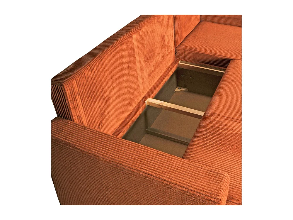 Canapé d'angle convertible et réversible avec coffre THEO en velours côtelé / Terracotta