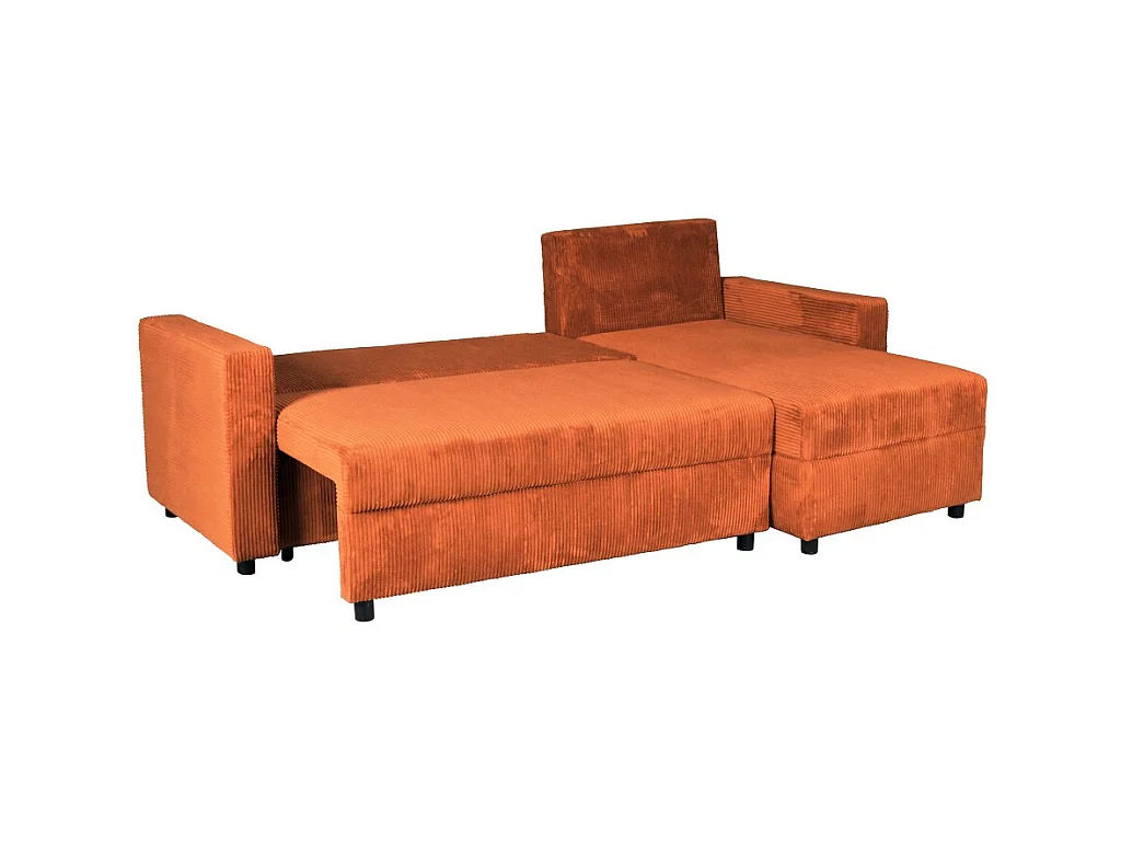 Canapé d'angle convertible et réversible avec coffre THEO en velours côtelé / Terracotta