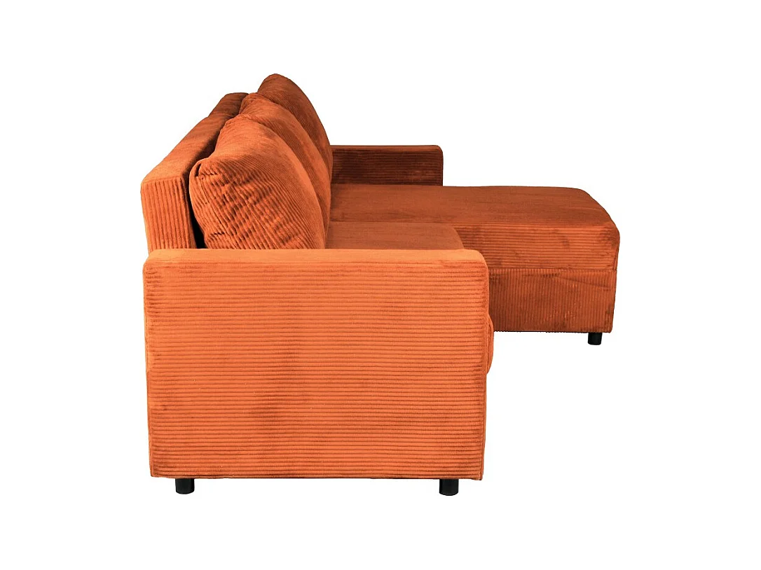 Canapé d'angle convertible et réversible avec coffre THEO en velours côtelé / Terracotta