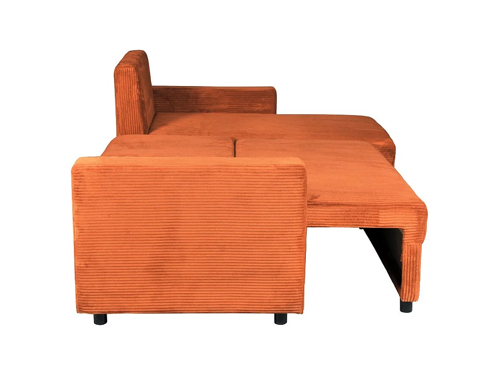 Canapé d'angle convertible et réversible avec coffre THEO en velours côtelé / Terracotta