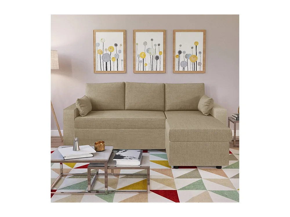 Canapé d'angle ODEON convertible, coffre et réversible / Beige