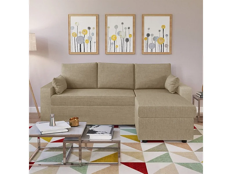 Canapé d'angle ODEON convertible, coffre et réversible / Beige