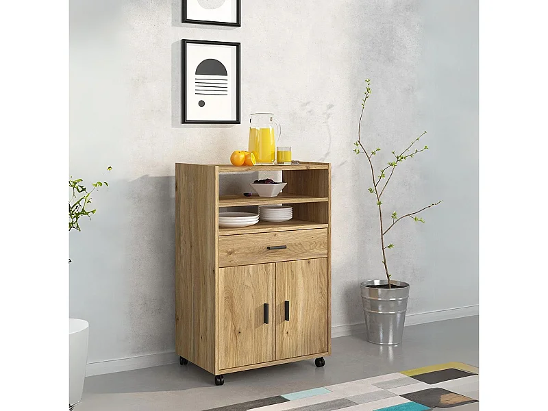 Mueble auxiliar New Aura con ruedas natural 92x59x39,6 cm