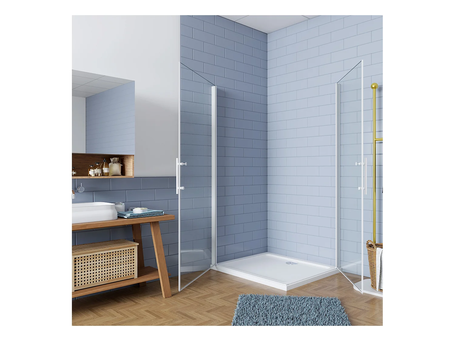 100x80x185cm Duschtrennwand Drehtür Glastür Nischentür Duschtür Duschkabine weiß matt mit duschwanne