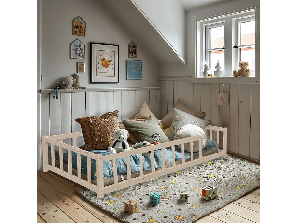 Lit NINO 90x190 + 1 sommier + barrière / Naturel