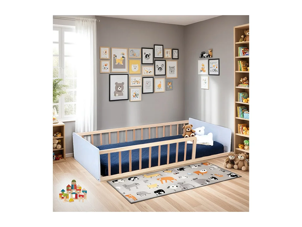 LIT 90x190 PILOU avec sommier et matelas / Blanc et Naturel