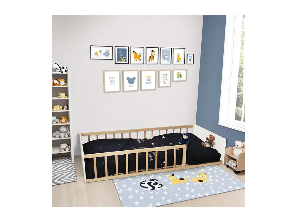 LIT 90x190 PILOU avec sommier et matelas / Blanc et Naturel