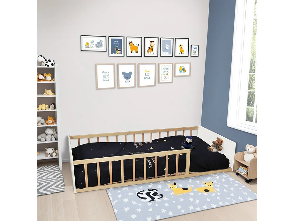 LIT 90x190 PILOU avec sommier et matelas / Blanc et Naturel