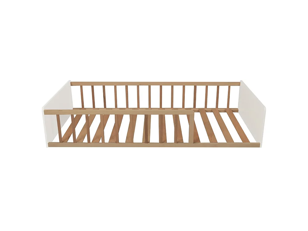 LIT 90x190 PILOU avec sommier et matelas / Blanc et Bois clair