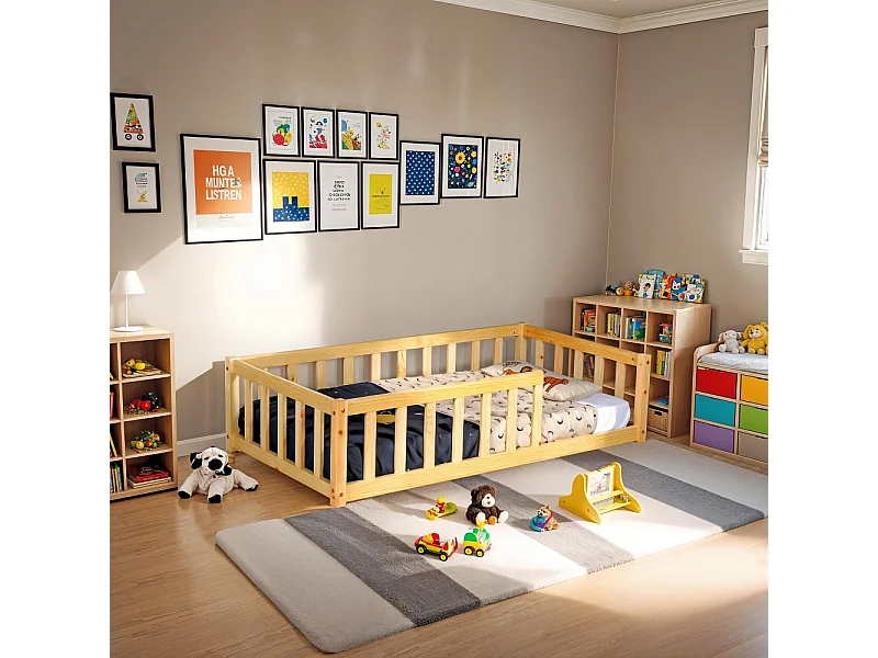 Lit NINO 70x140 + 1 sommier + barrière / Naturel