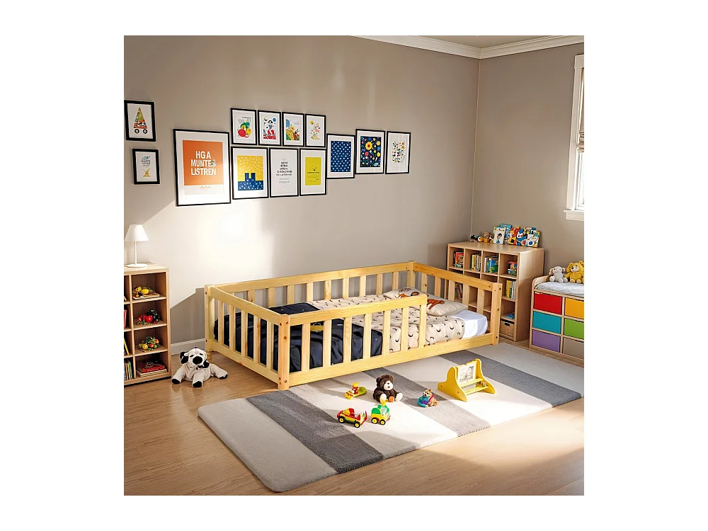 Lit NINO 70x140 + 1 sommier + barrière / Naturel