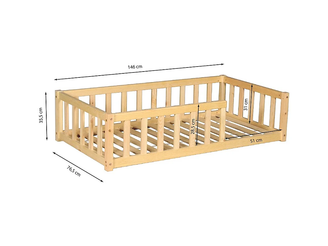 Lit NINO 70x140 + 1 sommier + barrière / Naturel