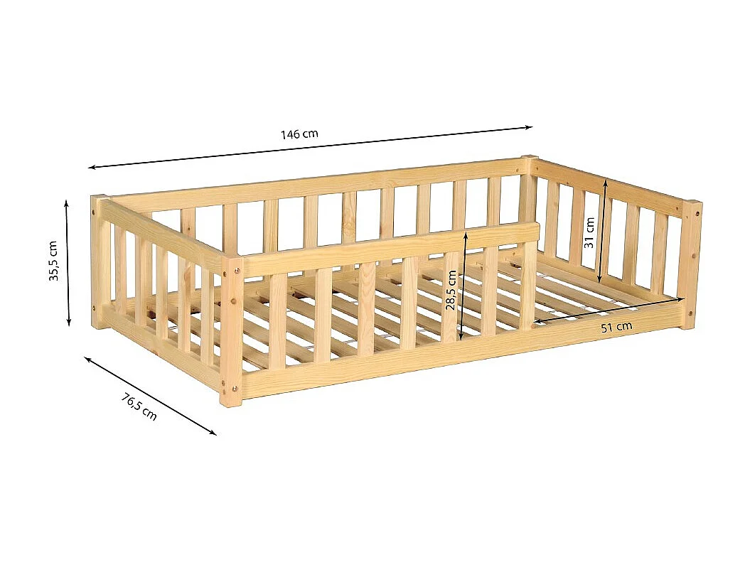 Lit NINO 70x140 + 1 sommier + barrière / Naturel