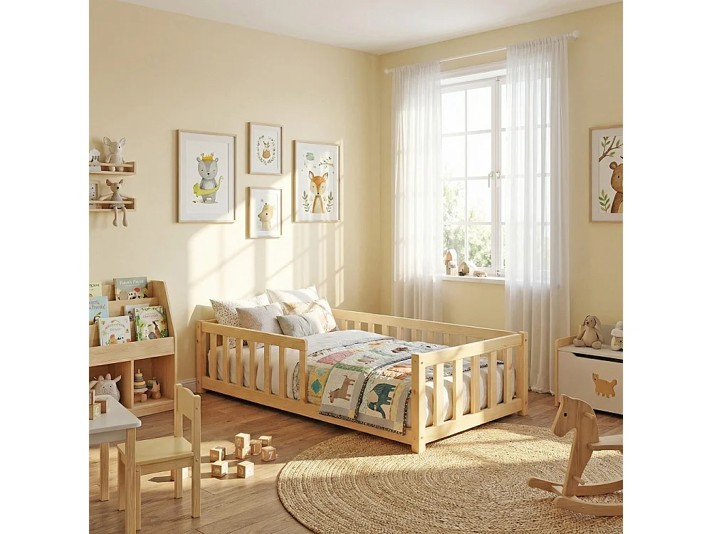 Lit NINO 70x140 + 1 sommier + barrière / Naturel