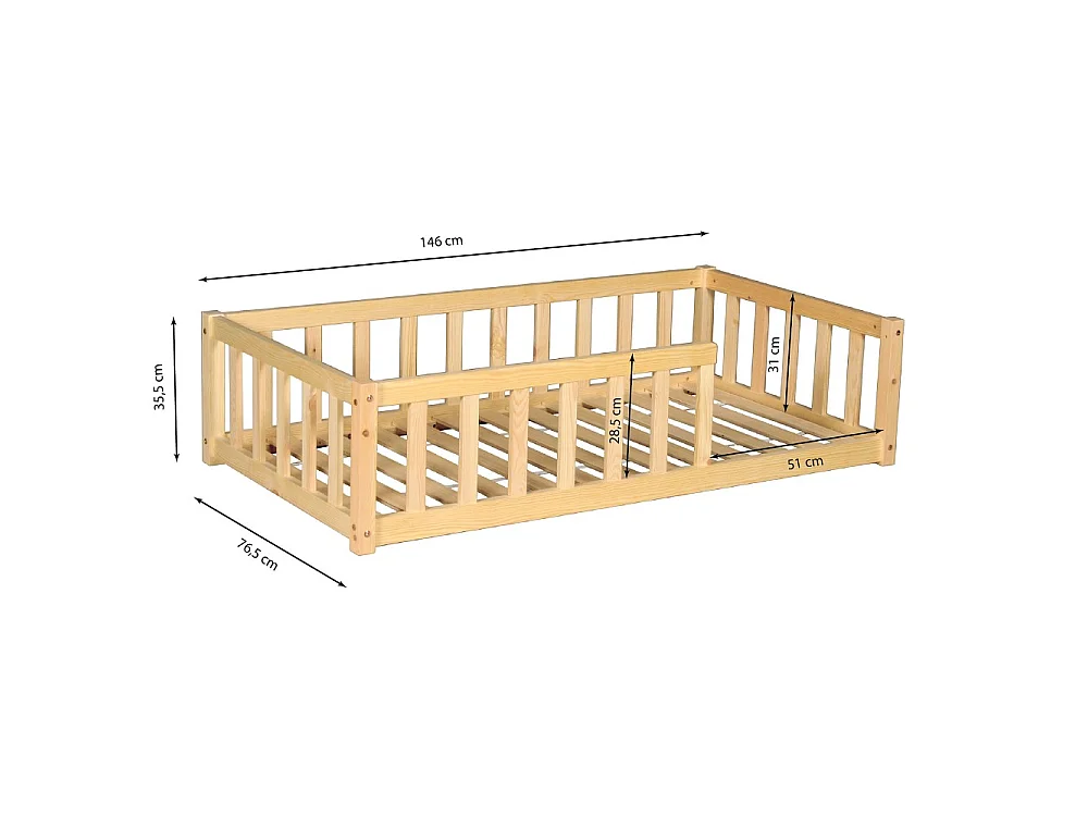 Lit NINO 70x140 + 1 sommier + barrière / Bois clair