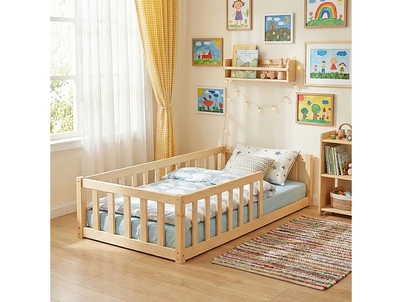 Lit NINO 70x140 + 1 sommier + barrière / Naturel