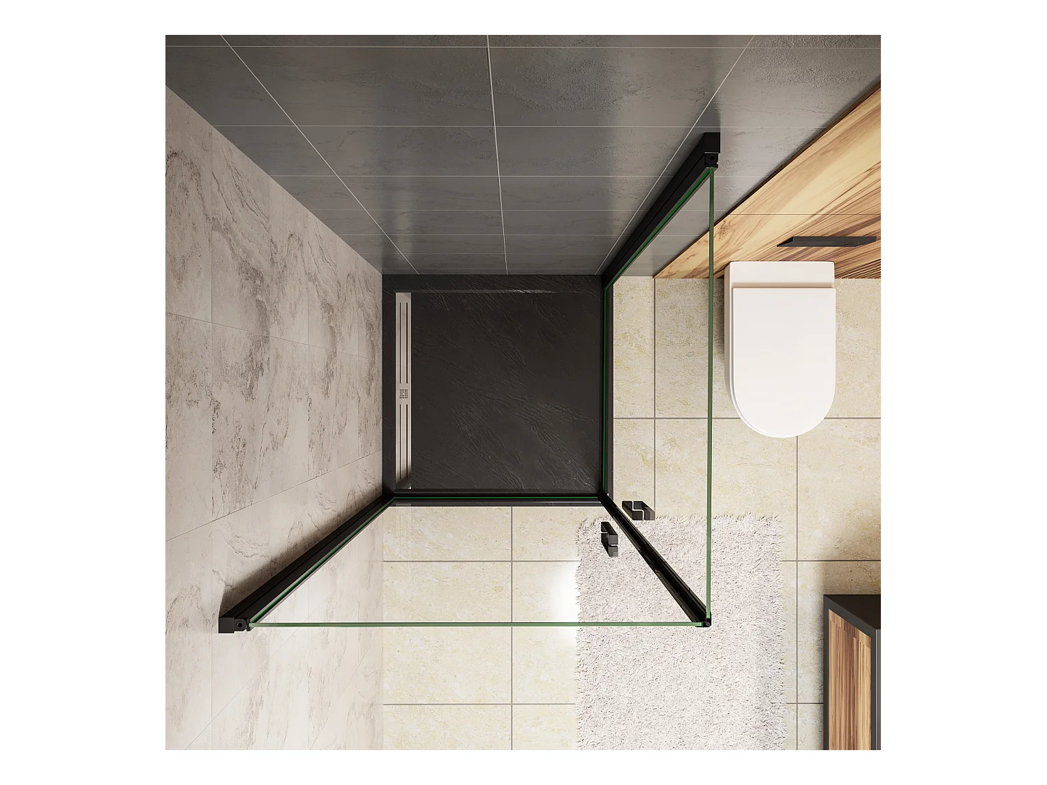 80x80x200cm 8mm Duschtrennwand Drehtür Glastür  Duschtür Duschkabine schwarz mit Duschwand