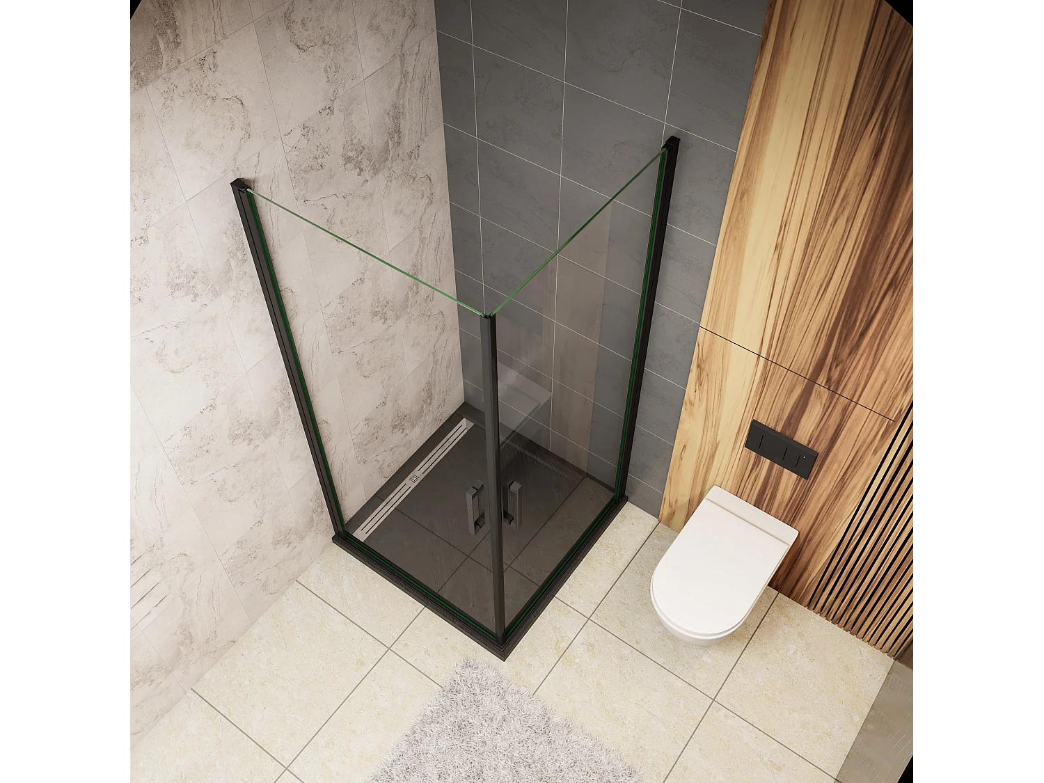 80x80x200cm 8mm Duschtrennwand Drehtür Glastür  Duschtür Duschkabine schwarz mit Duschwand