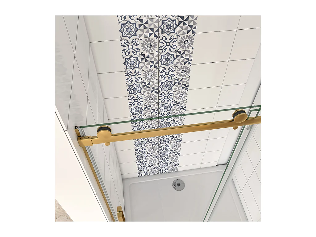 Box Doccia Per Nicchia Porta Scorrevole Ingresso Laterale in Vetro 8mm Temperato Trasparente Anticalcare Telaio Cromato Lucido Finitura Oro 100x195 cm