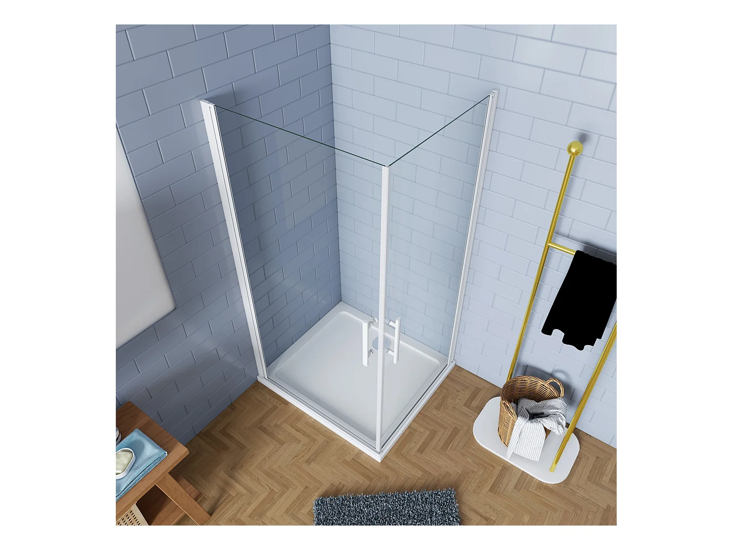 90x90x185cm Duschtrennwand Drehtür Glastür Nischentür Duschtür Duschkabine weiß matt mit duschwanne