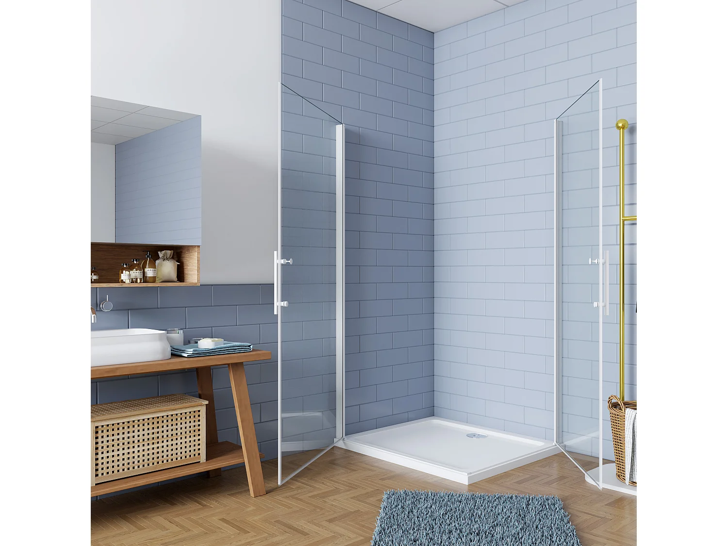 90x90x185cm Duschtrennwand Drehtür Glastür Nischentür Duschtür Duschkabine weiß matt