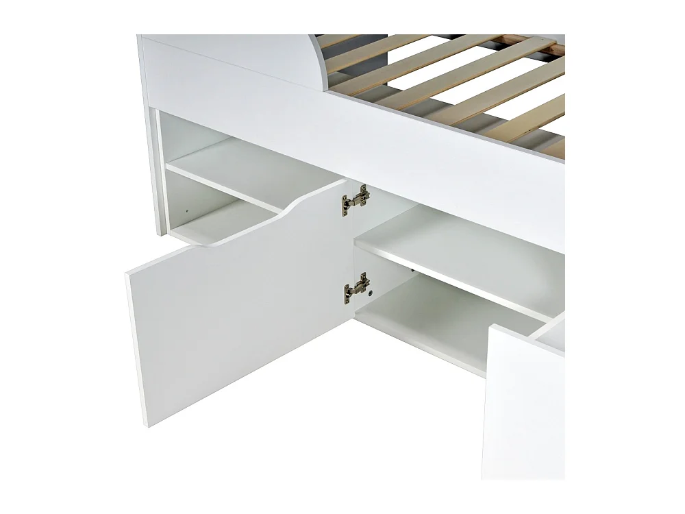 Lit mi-hauteur 90x190 cm ELIO avec sommier et rangements / Blanc