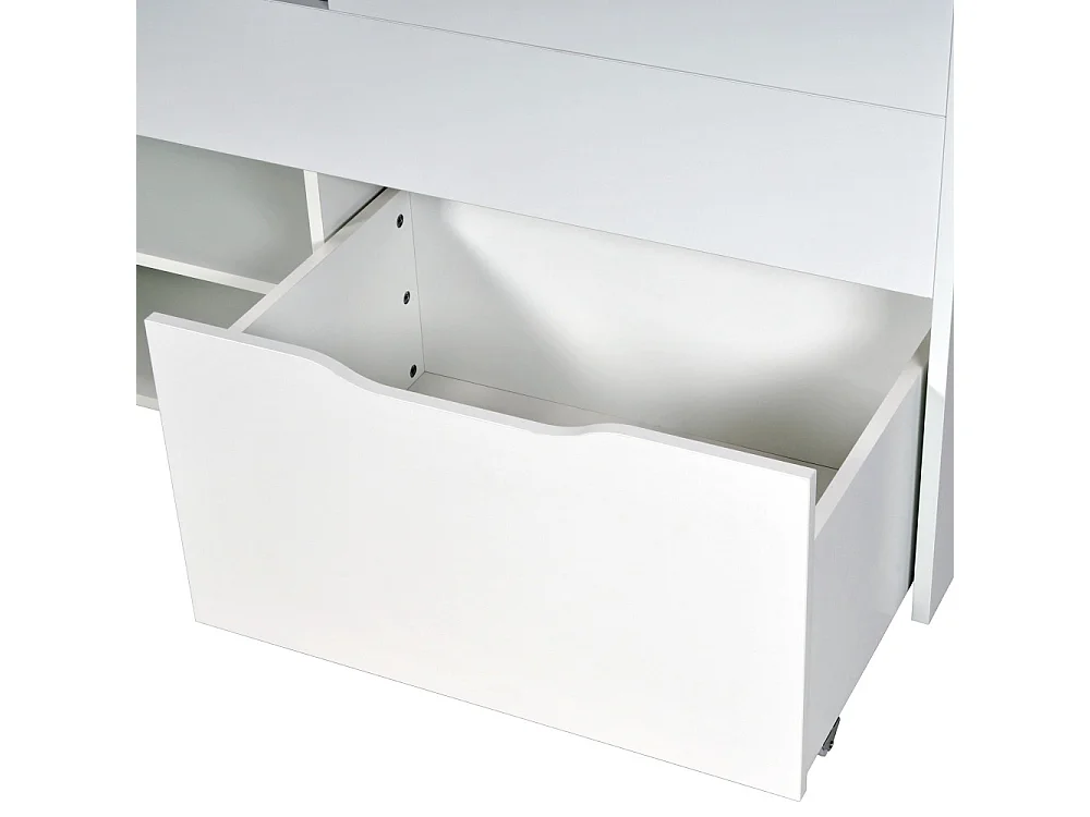 Lit mi-hauteur 90x190 cm ELIO avec sommier et rangements / Blanc