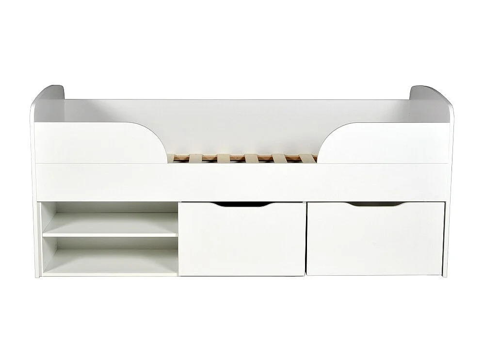 Lit mi-hauteur 90x190 cm ELIO avec sommier et rangements / Blanc