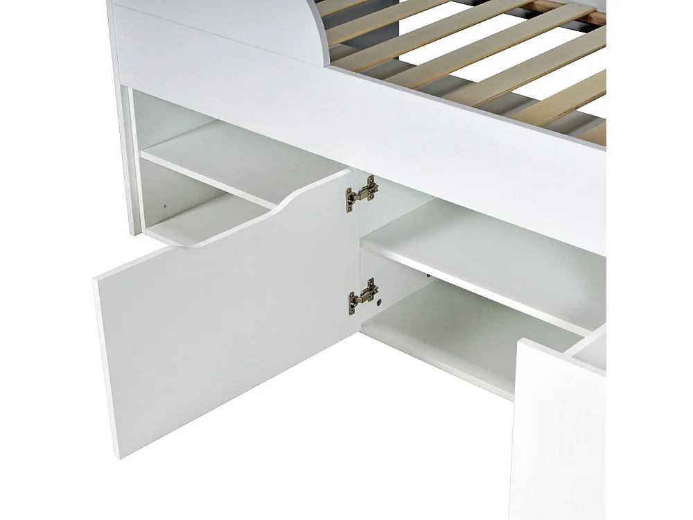 Lit mi-hauteur 90x190 cm ELIO avec sommier et rangements / Blanc