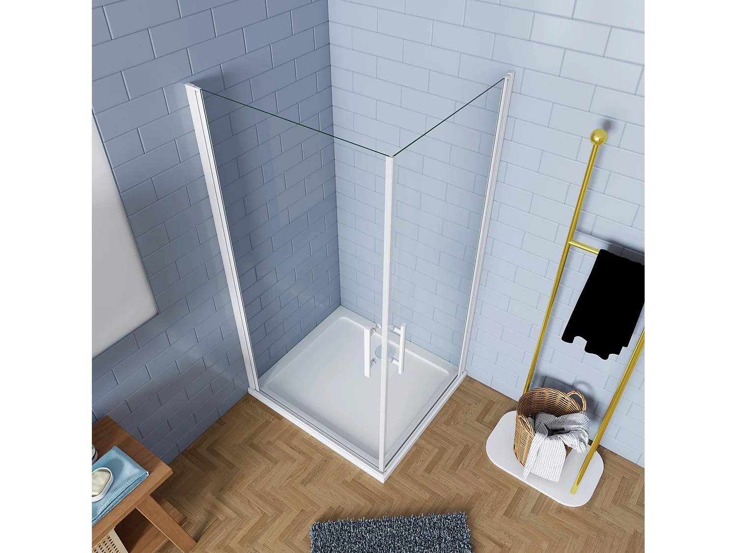 100x100x185cm Duschtrennwand Drehtür Glastür Nischentür Duschtür Duschkabine weiß matt