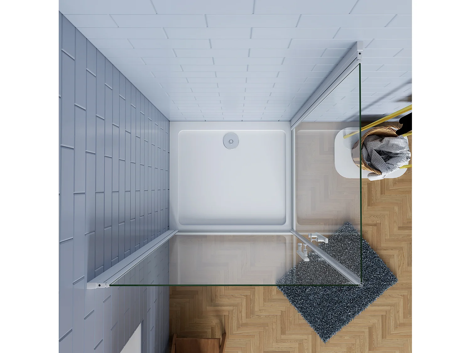 100x100x185cm Duschtrennwand Drehtür Glastür Nischentür Duschtür Duschkabine weiß matt