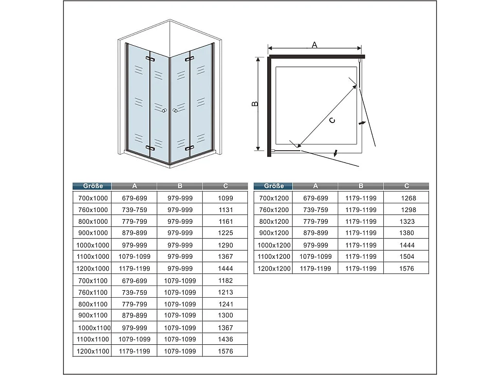 80x195cm 6mm Sicherheitsglas Duschwand Faltwand Duschkabine Duschtür Scharniertür