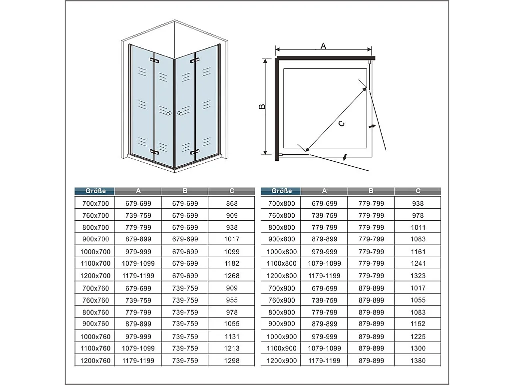 80x195cm 6mm Sicherheitsglas Duschwand Faltwand Duschkabine Duschtür Scharniertür