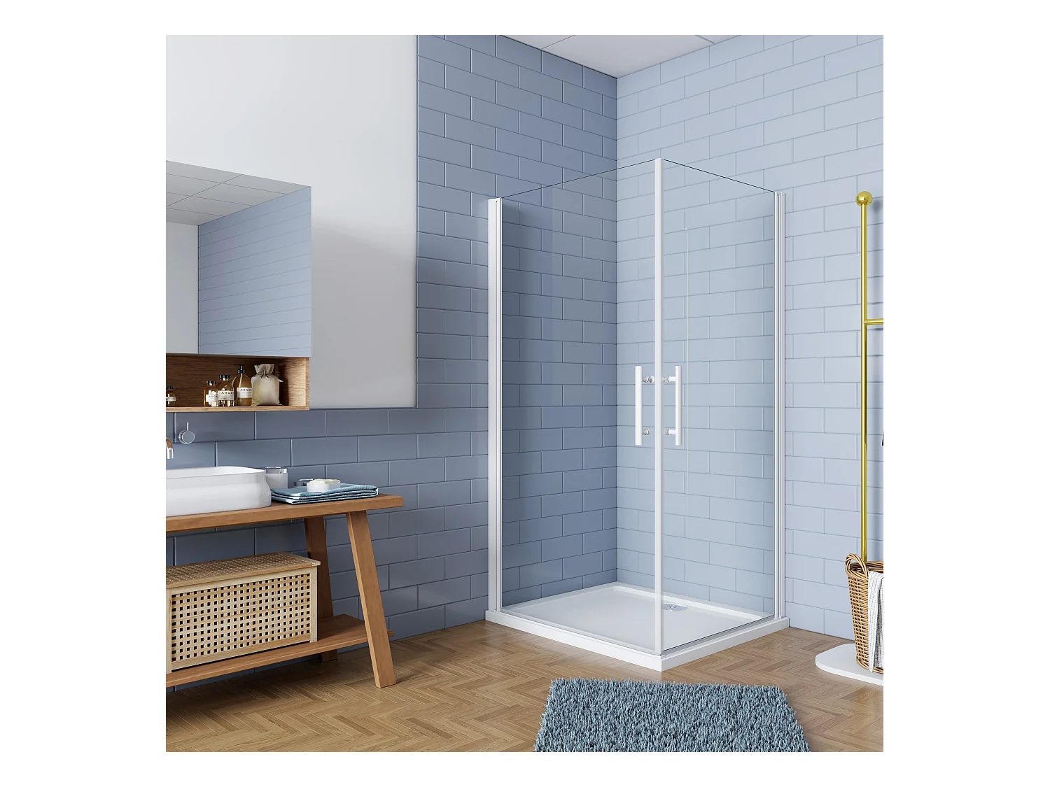 90x80x185cm Duschtrennwand Drehtür Glastür Nischentür Duschtür Duschkabine weiß matt