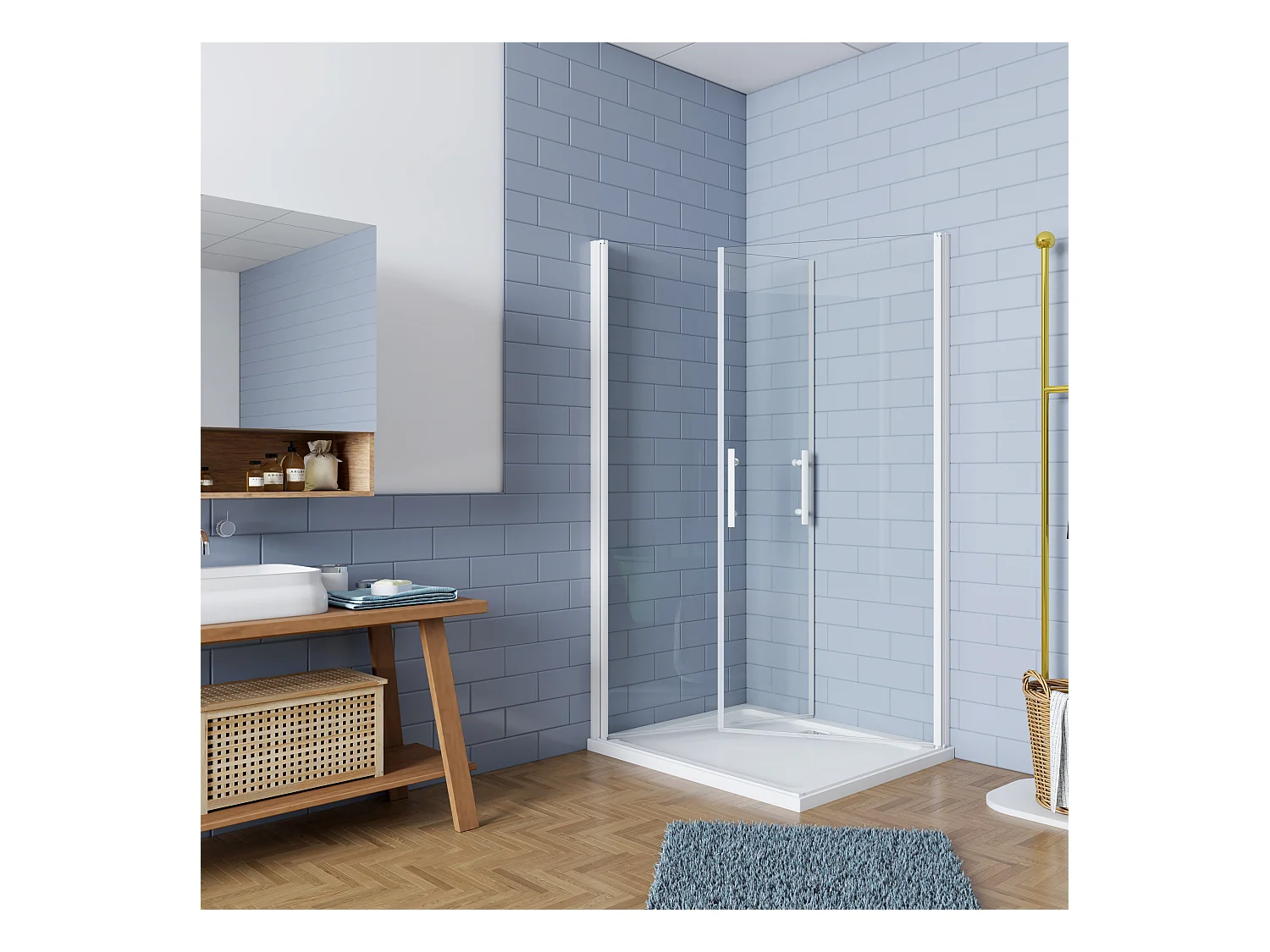 90x80x185cm Duschtrennwand Drehtür Glastür Nischentür Duschtür Duschkabine weiß matt