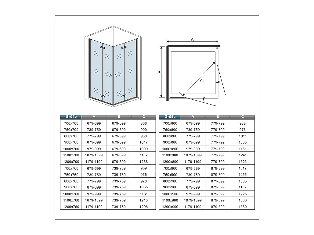 100x195cm 6mm Sicherheitsglas Duschwand Faltwand Duschkabine Duschtür Scharniertür
