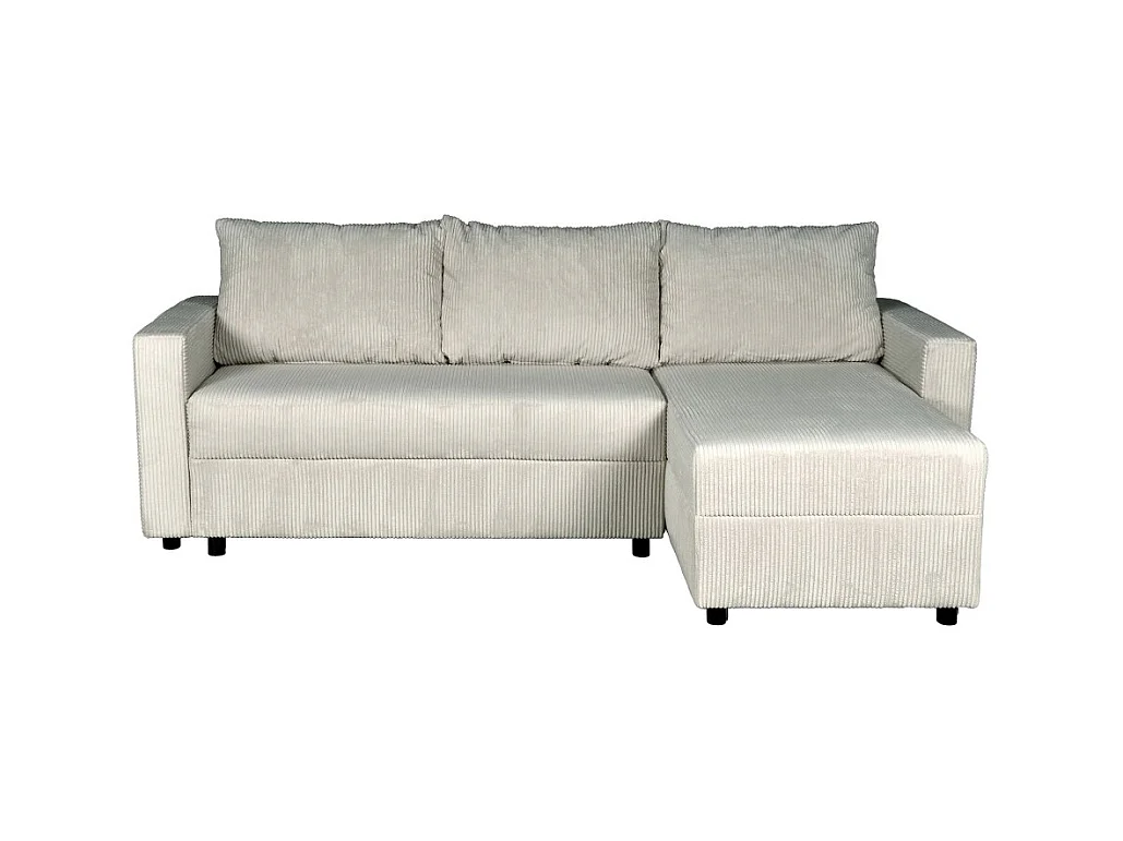 Canapé d'angle convertible et réversible avec coffre THEO en velours côtelé / Gris clair