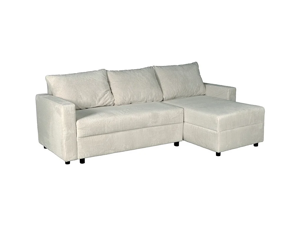 Canapé d'angle convertible et réversible avec coffre THEO en velours côtelé / Gris clair
