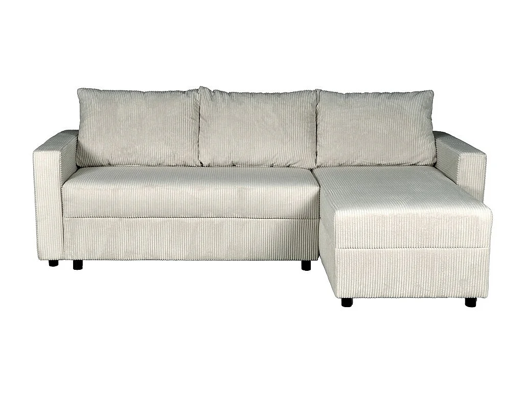 Canapé d'angle convertible et réversible avec coffre THEO en velours côtelé / Gris clair