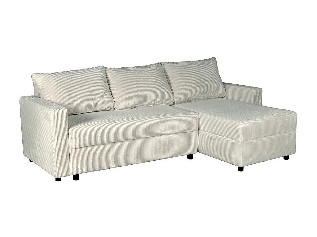 Canapé d'angle convertible et réversible avec coffre THEO en velours côtelé / Gris clair
