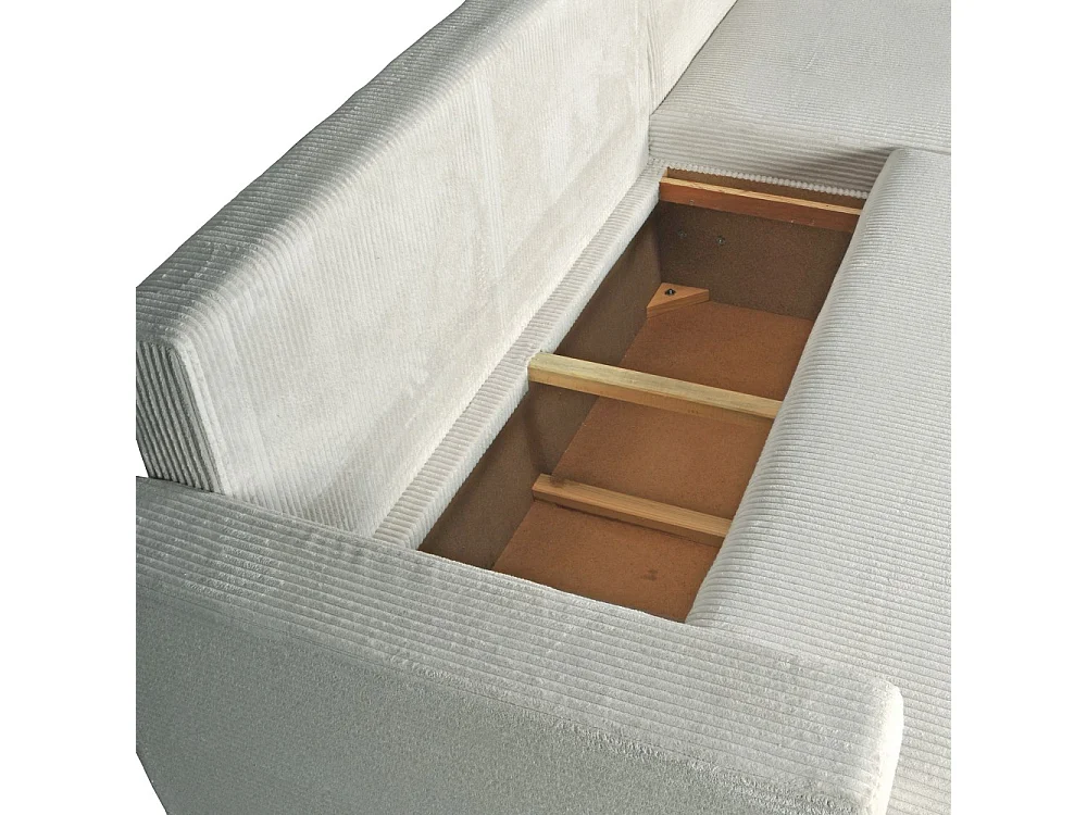 Canapé d'angle convertible et réversible avec coffre THEO en velours côtelé / Gris clair