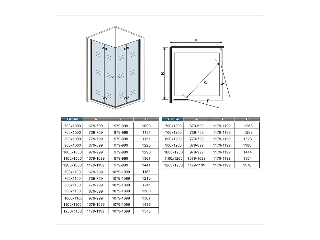 120x195cm 6mm Sicherheitsglas Duschwand Faltwand Duschkabine Duschtür Scharniertür