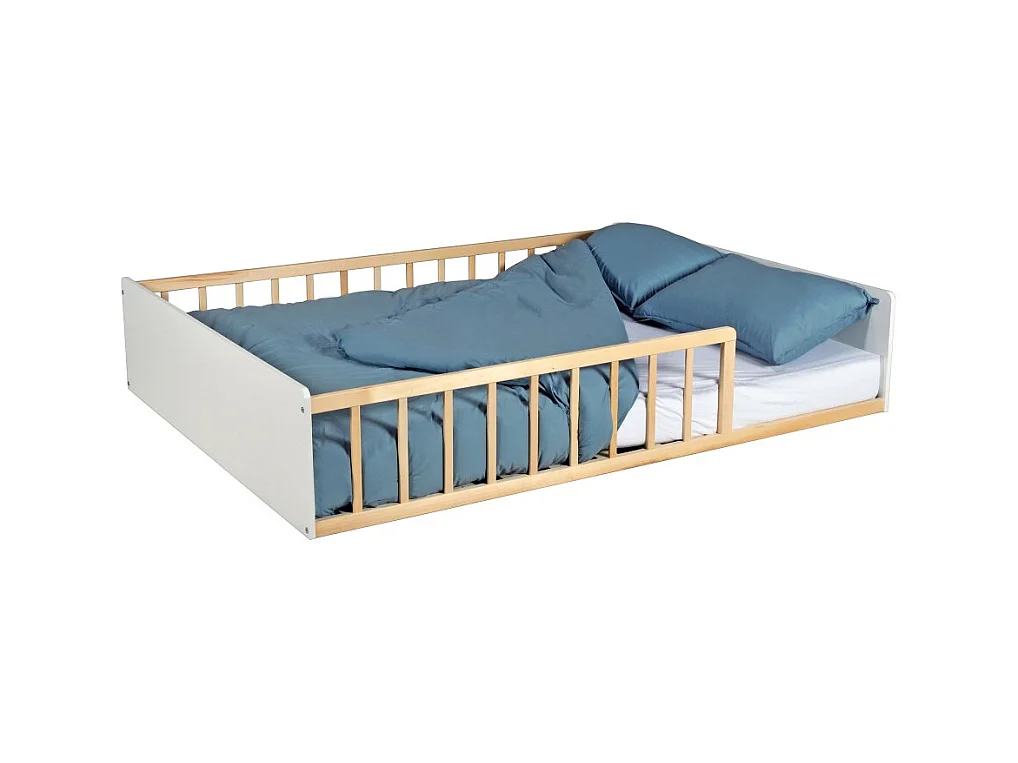 LIT 140x190 PILOU avec sommier / Blanc et naturel