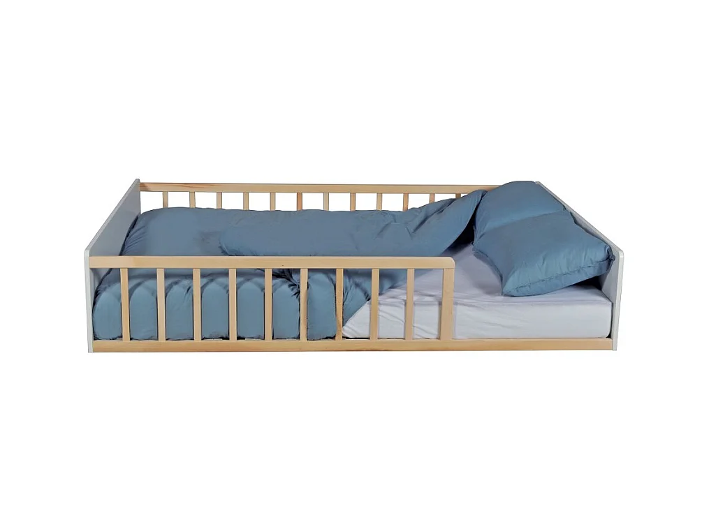 LIT 140x190 PILOU avec sommier / Blanc et naturel