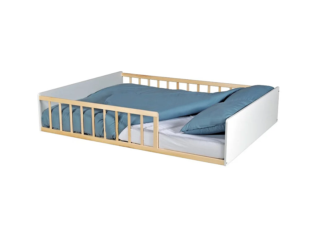 LIT 140x190 PILOU avec sommier / Blanc et naturel